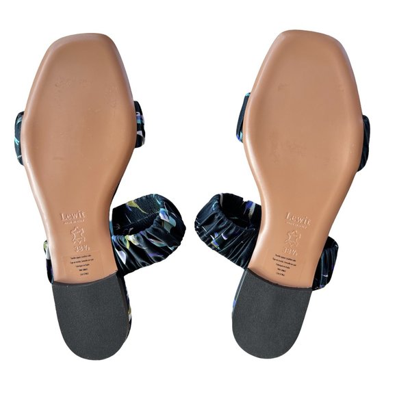 Nordstrom Lewit Elena Ruched Satin Flat Slide Sandal Navy Floral EU 38.5 US 8 - Picture 9 of 10